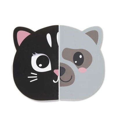 Tapetes de gato preto e cão cinzento com olhos cartoon