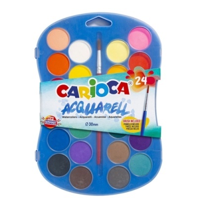 Conjunto de aguarelas CARIOCA com 24 cores em embalagem azul