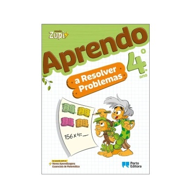 Capa de livro escolar para 4º ano com personagens de desenho animado e conta matemática
