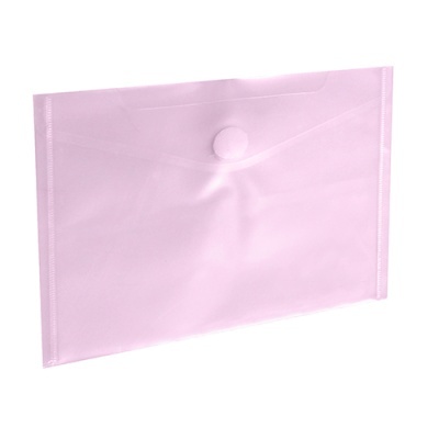 Pasta de documentos rosa de plástico com fecho de botão