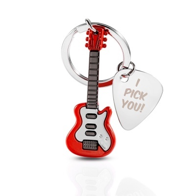 Porta-chaves de guitarra elétrica vermelha com palheta prateada I PICK YOU!