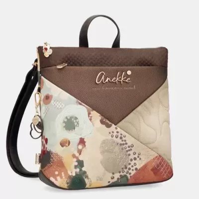 Mochila castanha e multicolor Anekke com padrão abstrato
