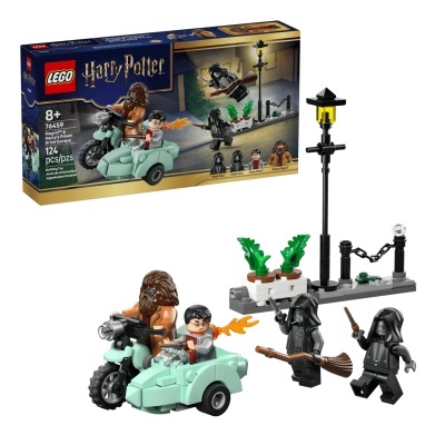 Conjunto LEGO Harry Potter Hagrid e Harry em moto com sidecar e figuras no cenário