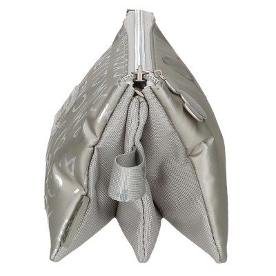 Mala cinza prateada com fecho duplo e bolso dividido