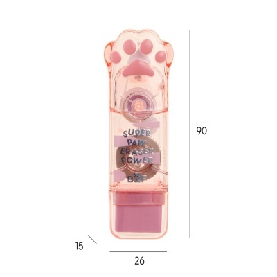 Borracha rosa com capa em forma de pata com texto visível