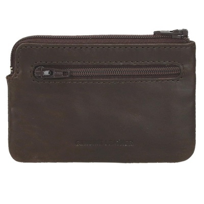 Carteira pequena de couro castanho escuro com fechos
