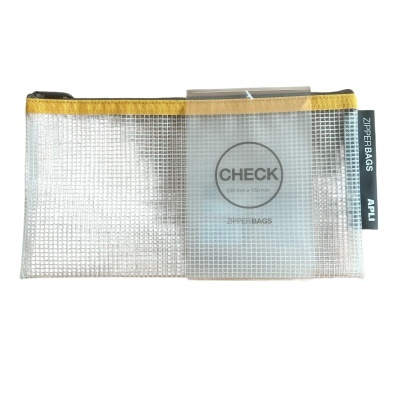 Estojo transparente com fecho zip e borda amarela