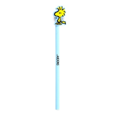 Lápis azul claro com personagem amarelo Snoopy na ponta