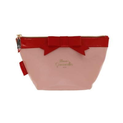 Necessaire rosa e vermelha com laço e fecho dourado