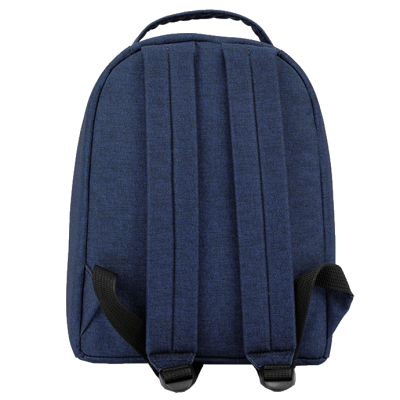 Mochila azul escuro vista de costas com alças pretas