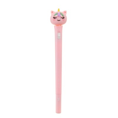 Caneta de luz rosa com figura de unicórnio no topo