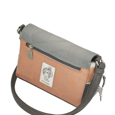 Mala carteira bege e cinza com zíper e etiqueta Anekke