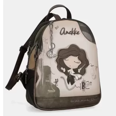 Mochila pequena castanha com desenho e texto Anekke