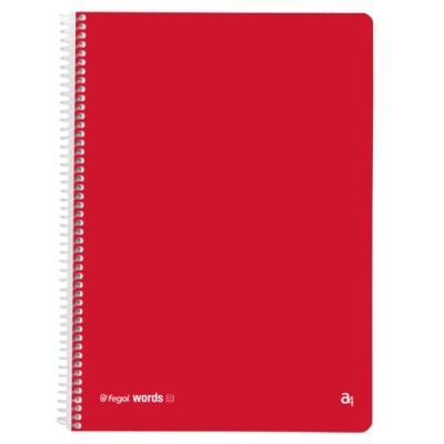 Caderno espiral A4 com capa vermelha e texto branco