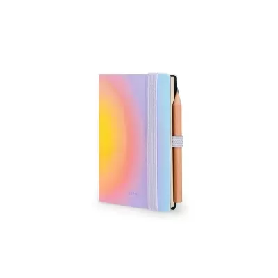 Agenda com capa colorida em gradiente e lápis preso lateralmente