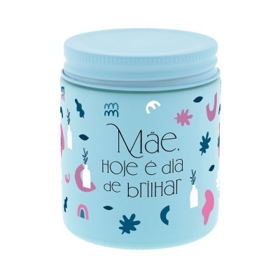 Pote azul claro com tampa e texto decorativo para mãe