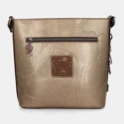 Mala bucket dourada com padrão texturizado e fecho de correr frontal