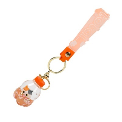 Porta-chaves com chaveiro em forma de garrafa com figura de gato