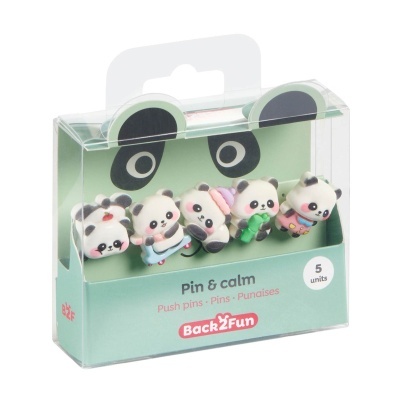 Alfinetes decorativos em forma de pandas em embalagem transparente