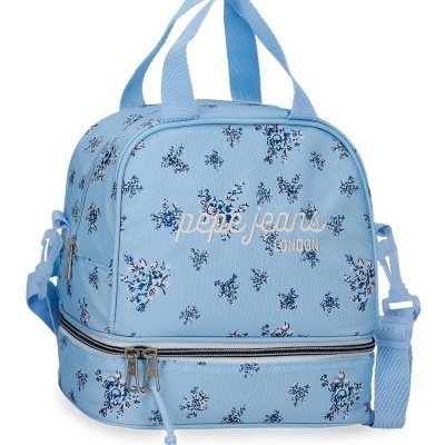 Mala azul clara com padrão floral e bordado pepe jeans LONDON