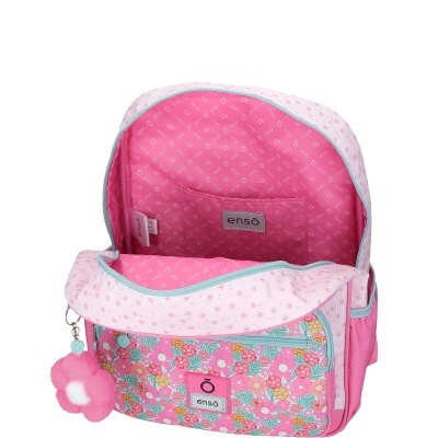 Mochila rosa floral com interior rosa e logótipo ensō