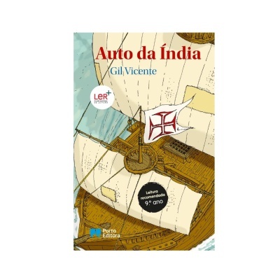 Capa de livro com ilustração de um navio antigo e texto 'Auto da Índia'