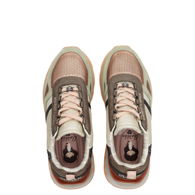 Par de sapatilhas multicolor bege, castanho e pêssego com atacadores pastel