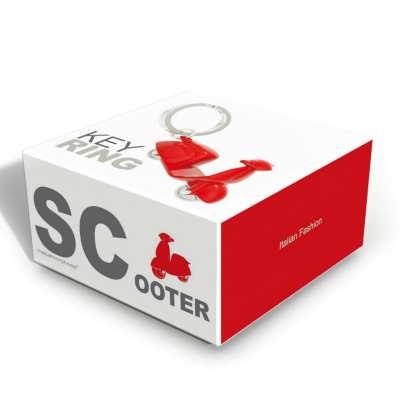 Porta-chaves scooter vermelha com caixa branca e vermelha