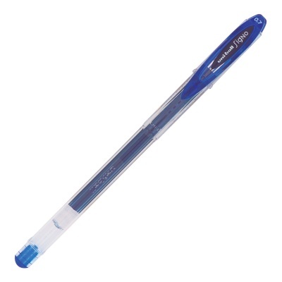 Caneta Uni-ball Signo azul 0.7 com corpo transparente e tampa azul