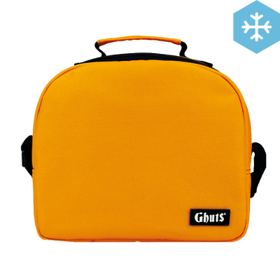 Mala térmica laranja com etiqueta Ghuts