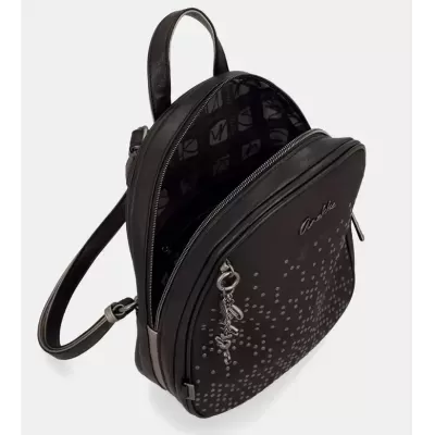 mochila pequena preta com pendente metálico Amélie