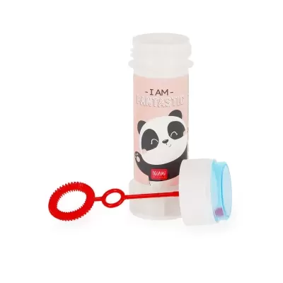 Frasco com solução para bolhas de sabão com imagem de panda