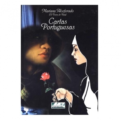 Capa do livro Cartas Portuguesas com duas figuras e uma rosa vermelha