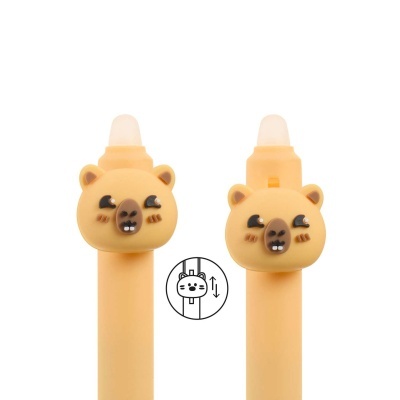 Duas canetas com tampas de urso em silicone creme