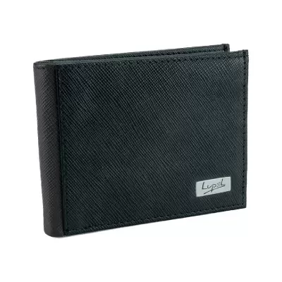 Carteira preta com textura e placa metálica Lupol