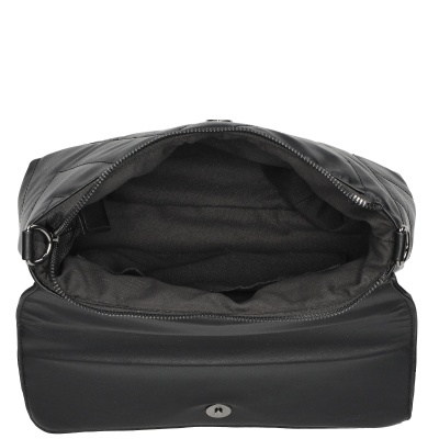 Bolsa preta aberta com interior forrado e fecho de correr