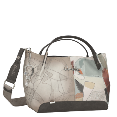 Mala Anekke com padrão abstrato em tons naturais e alça ajustável cinzento.