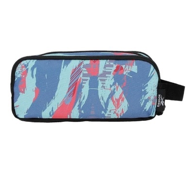 Estojo azul com padrão abstracto e etiqueta Reebok