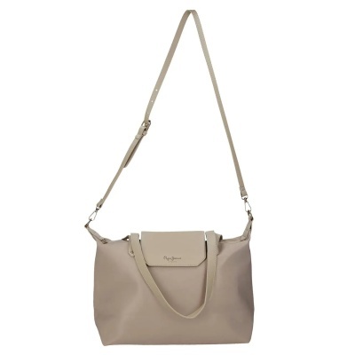 Mala de ombro bege com duas pegas e alça ajustável