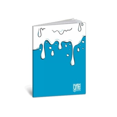 Caderno azul com gotas brancas e logótipo one colour
