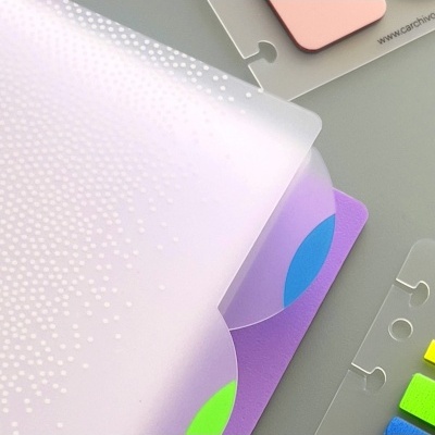 Pasta organizadora em plástico translúcido com separadores coloridos