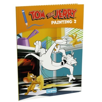 Livro infantil TOM and JERRY PAINTING 2 com capa colorida mostrando Tom e Jerry na cozinha.