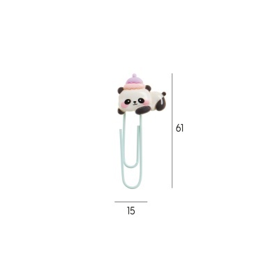 Clipe de papel com decoração de panda dcolorido com chapéu lilás e rosa