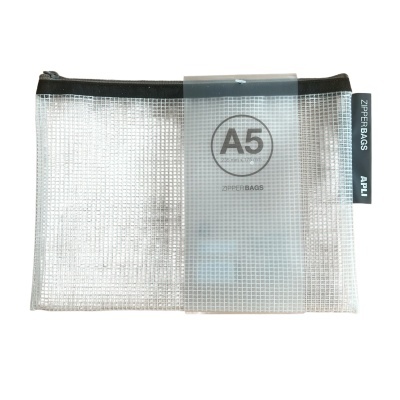 Estojo plástico transparente A5 com fecho preto