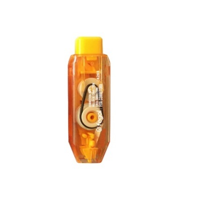 Corretor em fita amarelo transparente com texto branco