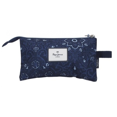 Estojo azul escuro com padrão floral e etiqueta branca Pepe Jeans