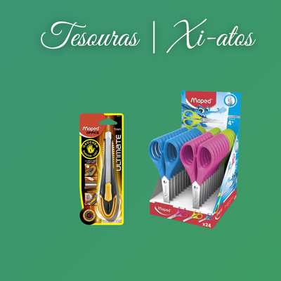 Corta-unhas Maped e tesouras Maped em embalagem, fundo verde