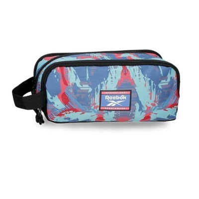 Estojo colorido com padrão abstrato e etiqueta Reebok