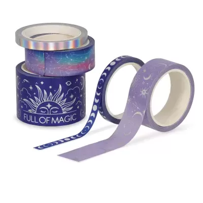 Fitas adesivas decorativas com design celeste e texto FULL OF MAGIC
