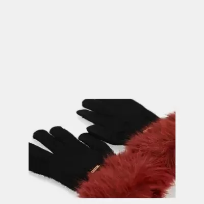 Luvas pretas com punhos em pelo vermelho